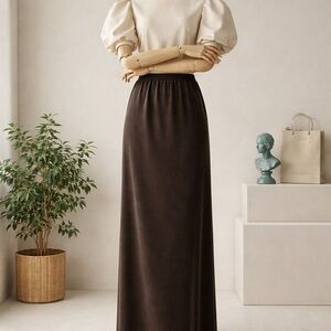 Elegant deep olive green velvet Midi Skirt!